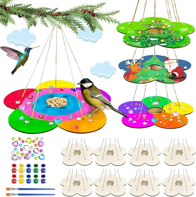 12 Pack Bird Feeder Craft Kits for Kids Ages 3-5 4-8 8-12, DIY Wooden Art Painting Outdoor Bulk Toys for Boys & Girls, Easter Christmas Gifts, Party Favor Gifts for Nature Loving Children-PurrikoPets