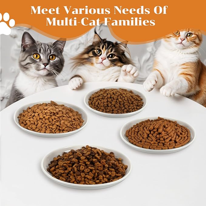 6 Pack Cat Food Bowl, Ceramic Cat Bowls, Anti Whisker Fatigue Cats Bowl Set, 5.9 Inches Shallow Wide Kitten Plates for Food and Water-PurrikoPets