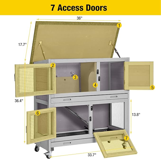 Aivituvin 2-Tier Rabbit Hutch with Tarp Door and Wheels Bunny Cage Indoor Outdoor Guinea Pig Cage Expandable with Pet Playpen 36" L, Grey-PurrikoPets