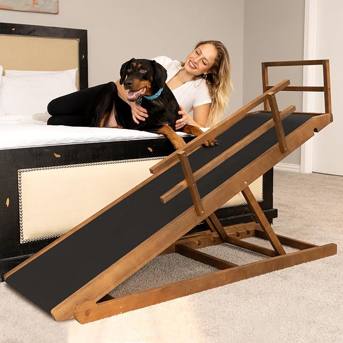 ABORON Dog Ramp,Adjustable Folding Pet Ramp for Bed,Couch,SUV - High Traction Portable Rubber Paw Ramps,Great for Small & Large Old Dogs & Cats, Supports up to 200 lbs,63''Long-PurrikoPets
