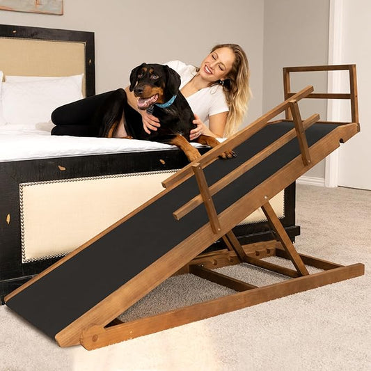ABORON Dog Ramp,Adjustable Folding Pet Ramp for Bed,Couch,SUV - High Traction Portable Rubber Paw Ramps,Great for Small & Large Old Dogs & Cats, Supports up to 200 lbs,63''Long-PurrikoPets