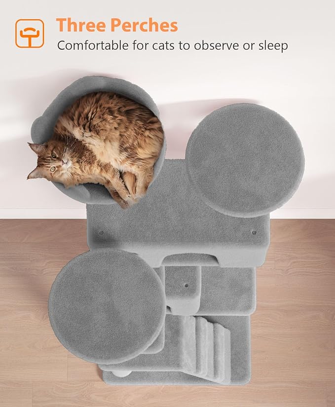 70'' Cat tree Tower for Indoor Cats Large Adult,Cute/Tall Modern Cat Tree for Big Cats 20 lbs,Plush Multi-Level Cat Condo with Scratching Posts,Dangling Ball for fun play(Light Gray, 70 inch)-PurrikoPets