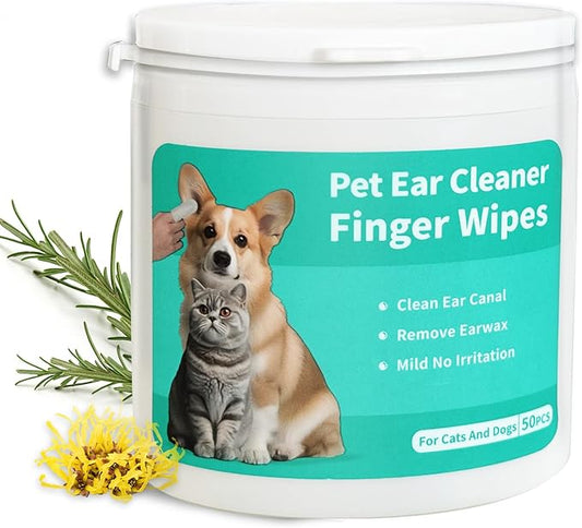 Dog Ear Cleaner Wipes Grooming Kit Care for Dogs & Cats Pet Ear Relief Gently Remove Ear Wax Debris and Smelly 50 Pcs Unscented-PurrikoPets