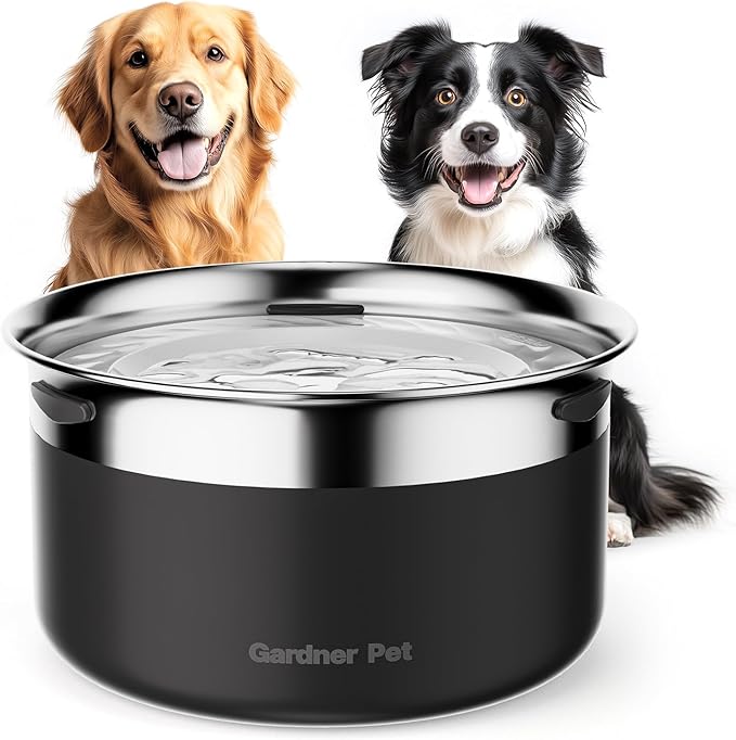 Gardner Pet Dog Bowls 1 Gallon (3.85L) Stainless Steel No Spill Dog Water Bowl, Slow Water Feeder Metal Bowls, Spill Proof Water Dispenser for Large Dogs, Promotes Healthy Hydration(Black)-PurrikoPets