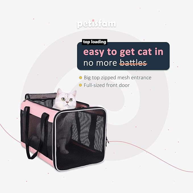 Easy Top Load Large Cat Carrier for Large and Medium Cats, Small Dogs. Easy to get cat in, Carry, Storage, Clean and Escape Proof, Pink-PurrikoPets