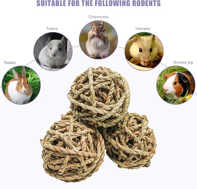 10 Pcs Small Animals Play Balls Rolling Activity Chew Toys Gnawing Treats for Rabbits Guinea Pigs Chinchilla Bunny Natural Balls, Pet Cage Entertainment Accessories(10Pcs)-PurrikoPets