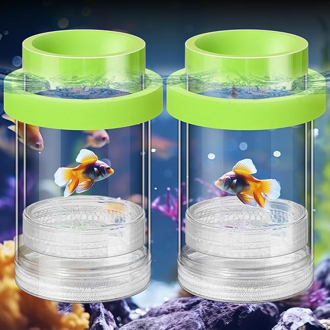 2 Pcs Breeder Box for Fish Tank Aquarium Breeder Separation Net Breeding Box with Suction Cup for Small Fish Shrimp Clownfish Guppy(Green,M)-PurrikoPets