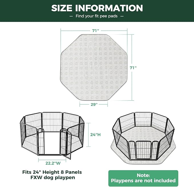 FXW Washable Pee Pads for Dogs, Puppy Pads with Super Absorbent, Specifically Designed for FXW Rollick/Homeplus 24inch 8 Panels Dog Playpen, 29" Octagon, Khaki, 2 Packs-PurrikoPets