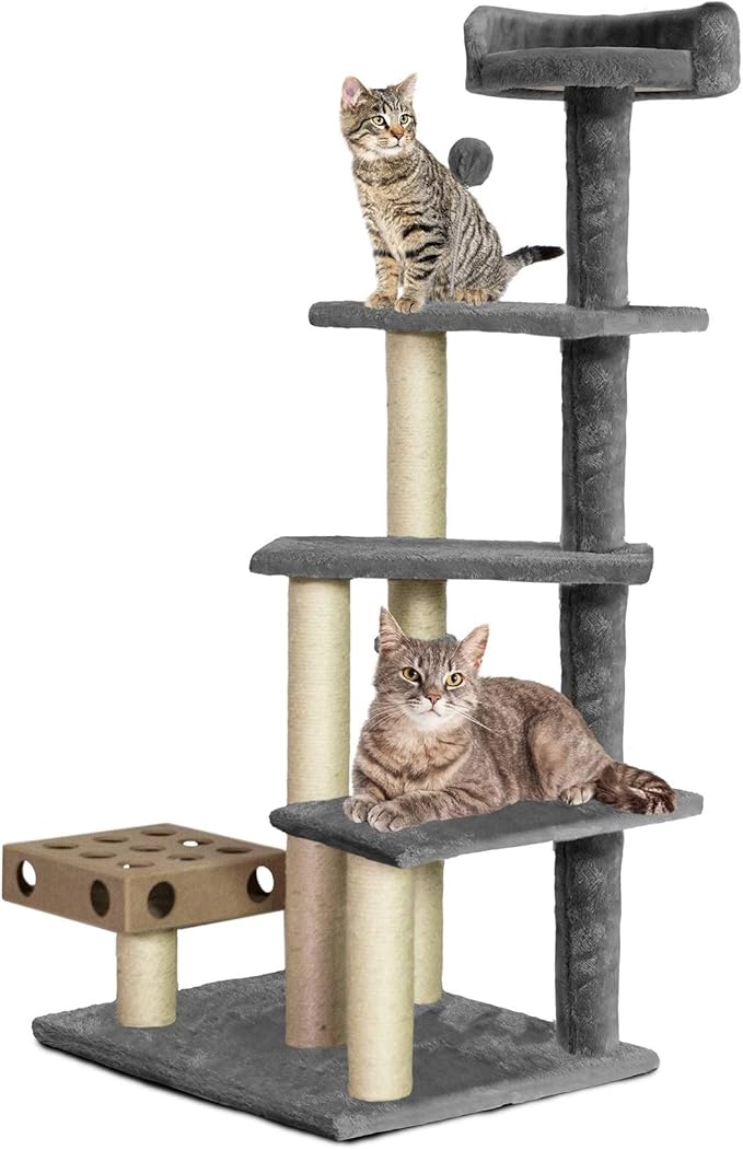 Furhaven 49.5" Tall Cat Tree for Indoor Cats, Ft. Sisal Scratching Posts, Plush Ball Toy, & Busy Box Toy - Tiger Tough Play Stairs Interactive Playground Tower - Gray, One Size-PurrikoPets