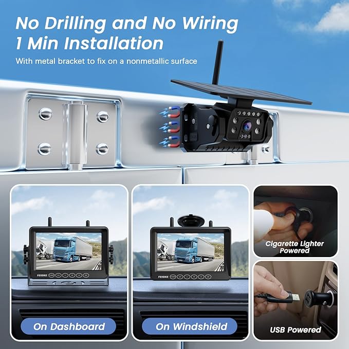 Dual Magnetic Solar Wireless Backup Camera for RV Truck Trailer – 7" 1080P Monitor with Recording, 1-Min Install, No Delay, Wide View, IR Night Vision, 4 Channels, Auto-Sleep Rechargeable-PurrikoPets