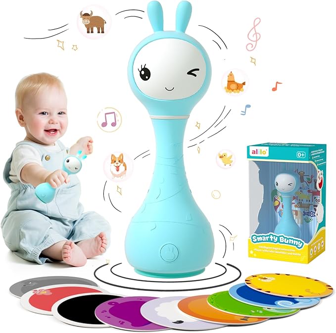 alilo Smarty Bunny Baby Rattle Musical Light Up Toys, Infants Newborns Baby Toys 0-3-6-12-18-24 Months,1 Year Old Boy Girl Gifts, 4 Music Modes and Color Recognition Function with 9 Color Card-PurrikoPets