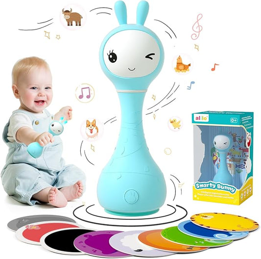 alilo Smarty Bunny Baby Rattle Musical Light Up Toys, Infants Newborns Baby Toys 0-3-6-12-18-24 Months,1 Year Old Boy Girl Gifts, 4 Music Modes and Color Recognition Function with 9 Color Card-PurrikoPets