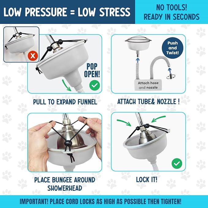 5-MinutePetBath Dog Bath Hose Attachment - Shower Head Accessory for Dog Washing - Low Stress Pet Shower - Portable Wash Station for Grooming, Rinse & Cleaning - Attachable Bathing Essential - Blue-PurrikoPets