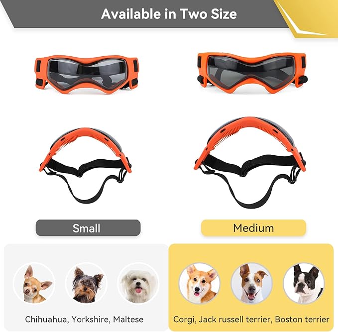 Dog Goggles Dog Sunglasses for Medium Breed UV Protection Windproof with Adjustable Head Straps Chin Straps for Ride Car/Hiking Travel/On Beach-Orange-PurrikoPets
