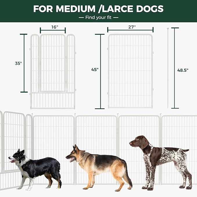 FXW Rollick Unleashed Dog Playpen for Indoor, Yard, RV Camping, 45 inch 16 Panels for Large Dogs, White│Patented-PurrikoPets