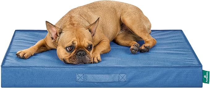 FurHaven Cooling Dog Bed – Medium Foam Mattress for Joint Pain Relief, Waterproof Liner, Removable Washable Cover, Durable for Outdoor Use, Deluxe Grid Indoor/Outdoor Bed – Blue, Medium-PurrikoPets