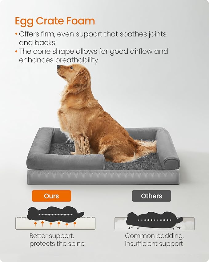 Feandrea Orthopedic Dog Bed, Large Dog Bed Waterproof, Removable Washable Cover Sofa with Non-Slip Bottom, Raised Edges, 36 x 28 x 8 Inches, Light Gray UPGW067G02-PurrikoPets