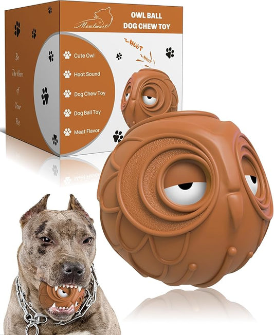 Giggle Ball for Dogs Owl Dog Toys for Aggressive Chewers Medium Large Dogs Fun Gift for Dog Natural Rubber Herding Ball for Dogs Cute Owl Hoot Brown New-PurrikoPets