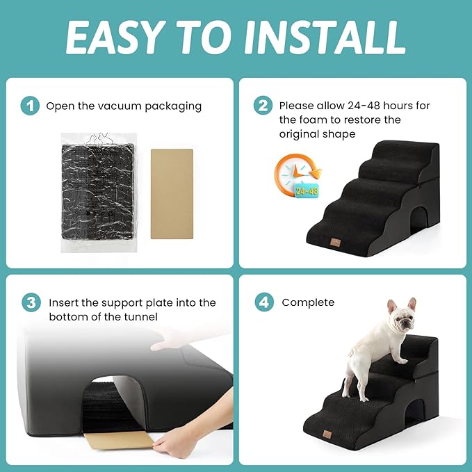 Extra Wide Dog Stairs with Tunnel, Detachable Large Pet Step for Small Medium Dog, Puppy or Cat, Ramp for High Bed, Couch, Sofa or Car, Stable, 19.7x33x22.4 inch, 5 Step, Black-PurrikoPets