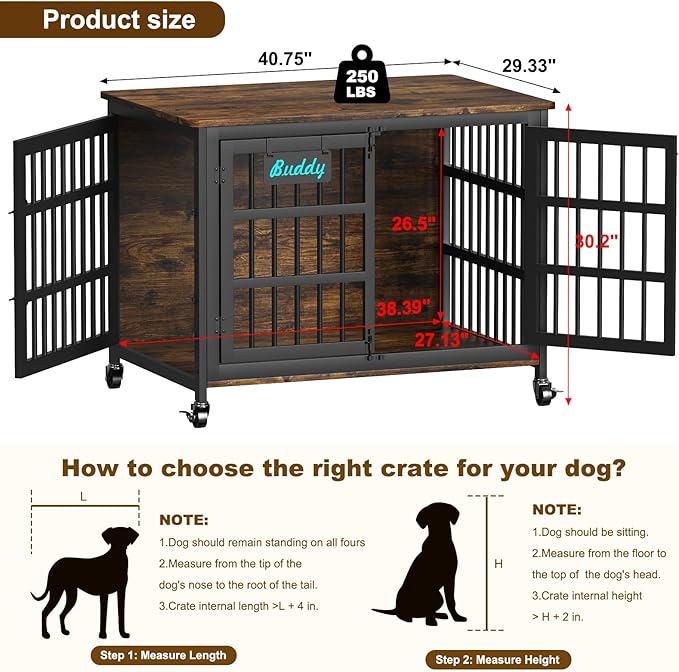 EasyCom 41"/33"/27" Dog Crate Furniture with Name Tag, Heavy Duty Dog Kennel Indoor for Medium Dogs, Double-Doors Sturdy Metal Dog Cage for Anxiety Dog, Decorate House as TV Stand, End Table-PurrikoPets