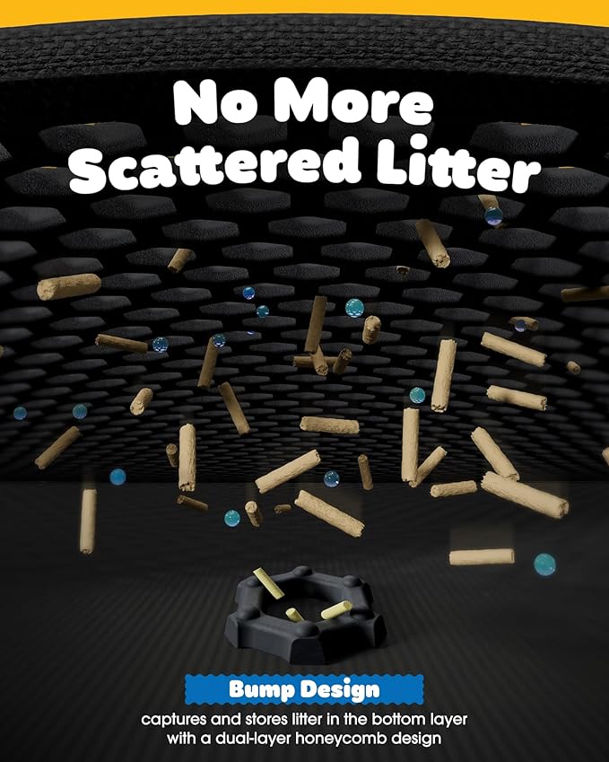 35" x 30" Cat Litter Mat - Ultra-Large Litter Box Mat with Double Layers, Urine-Proof and Non-Slip Litter Trapping Mat, Easy to Clean Kitty Litter Mats for Floor, Scatter Control, Black-PurrikoPets