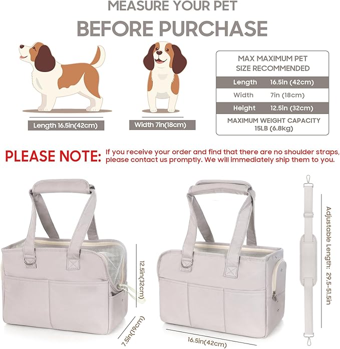 Dog Purse Carrier for Small Dogs, Soft Soft Sided Folding Dog Carriers for Small Dogs Medium Cats Puppies up to 15 Lbs, Washable Breathable Puppy Carrier for Outdoor Travel (Large Gray)-PurrikoPets