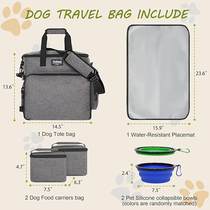 Dog Travel Bag Airline Approved–Pet Travel Tote with Collapsible Bowls,Food Containers & Feeding Mat–Multi-Pocket Organizer for Dogs & Cats, Durable & Water-Resistant for Hiking,Trips,Outdoors-PurrikoPets