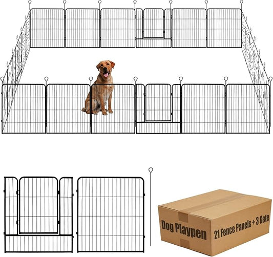 Dog Playpen,24 32 40 48 in(H) Pet Fence Outdoor for Rv Camping,Garden Fence Medium Animal Barrie for Yard,11Ft(L)-56Ft(L) Black Metal Temporary Fencing-PurrikoPets