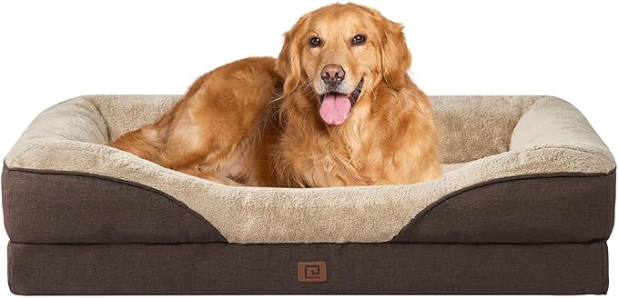 EHEYCIGA Memory Foam XL Dog Bed for XLarge Sized, Extra Large Orthopedic Dog Sofa with Sides and Waterproof Liner, Washable Bolster Pet Bed Couch with Removable Cover, 42x30x7.5 Inch, Brown-PurrikoPets