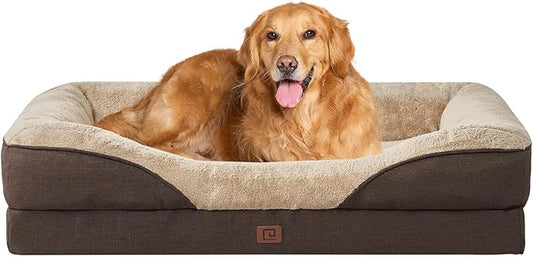EHEYCIGA Memory Foam XL Dog Bed for XLarge Sized, Extra Large Orthopedic Dog Sofa with Sides and Waterproof Liner, Washable Bolster Pet Bed Couch with Removable Cover, 42x30x7.5 Inch, Brown-PurrikoPets