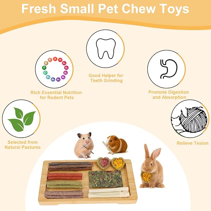65PCS Rabbit Bunny Guinea Pig Chew Toys Treats, Chinchilla Hamster Chews Toys for Teeth, Timothy Hay Chips Treats Sticks for Rabbit Guinea Pig Chinchilla Hamster Rat-PurrikoPets