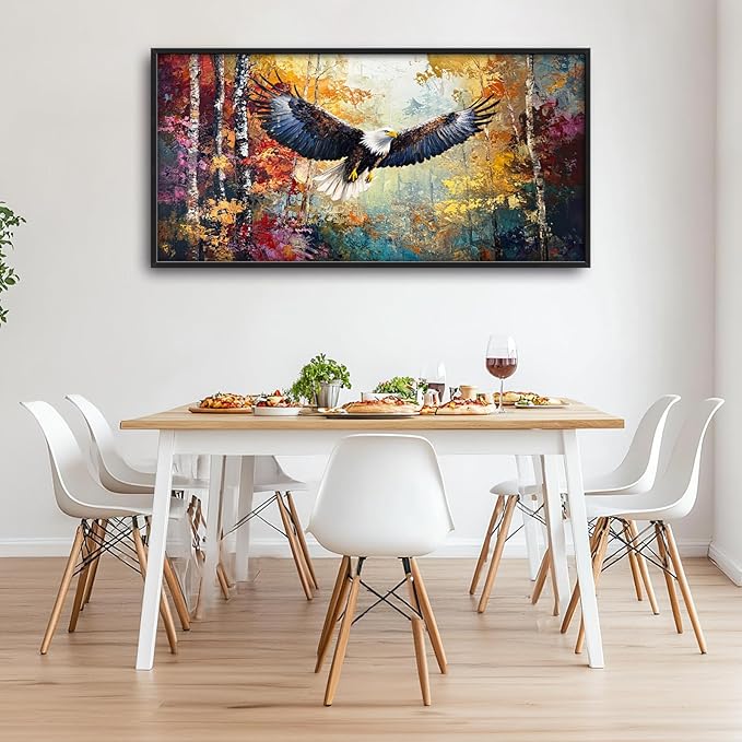 Extra Large Framed Bald Eagle Wall Art,Abstract Colorful Forest Wall Decor,Autumn Fall Forest Pictures for Living Room,Canvas Print Painting Modern Artwork Bedroom Office Home Decor 60L x 30W-PurrikoPets