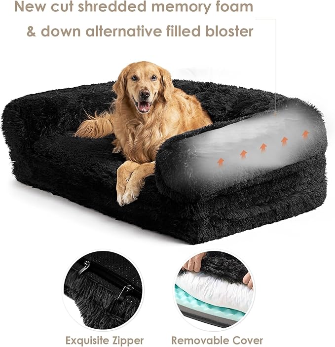 EHEYCIGA Foldable Human Dog Bed, Orthopedic Memory Foam Human Sized Dog Bed, Waterproof Pet Bed for People, Faux Fur Pet Couch for Adult, Black, 72"x44"x11"-PurrikoPets