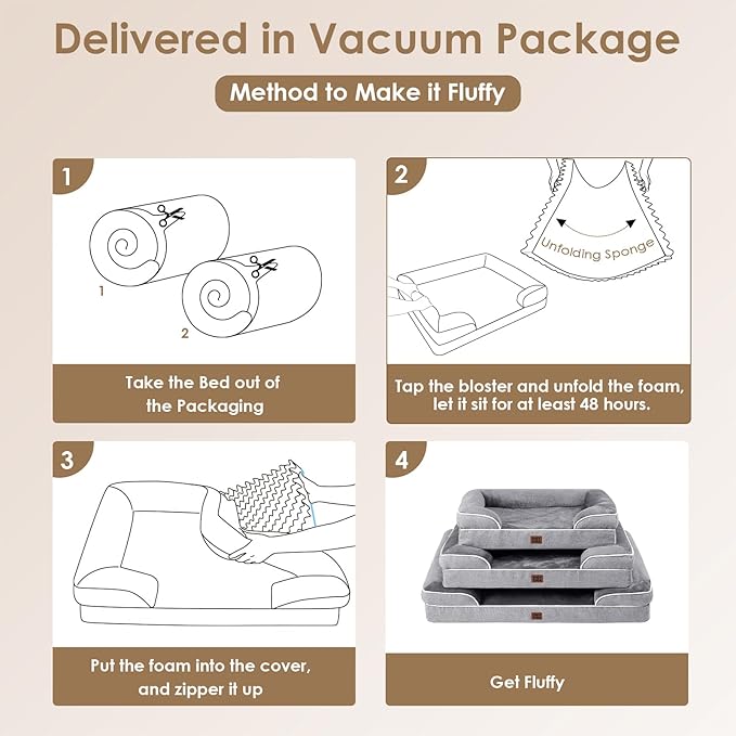 EHEYCIGA Orthopedic Dog Beds for Large Dogs, Waterproof Memory Foam Large Dog Bed with Sides, Non-Slip Bottom and Egg-Crate Foam Pet Couch Bed with Washable Removable Cover, Grey-PurrikoPets