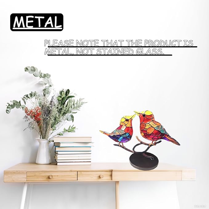 2Birds on a Branch, Metal Desktop Plane Shape Decorations, Home Bird Decorations for Office, Window, Aviary, Garden, Gifts for Bird Lovers, Boxed Set.-PurrikoPets