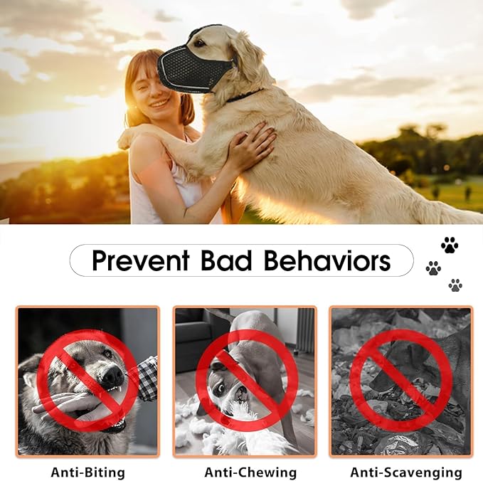 Dog Muzzle, Mesh Soft Muzzle for Small Medium Large Sized Dogs, Breathable Adjustable Puppy Muzzles for Scavenging Biting Licking and Chewing, Allows Panting and Drinking (Reflective Mesh, L)-PurrikoPets