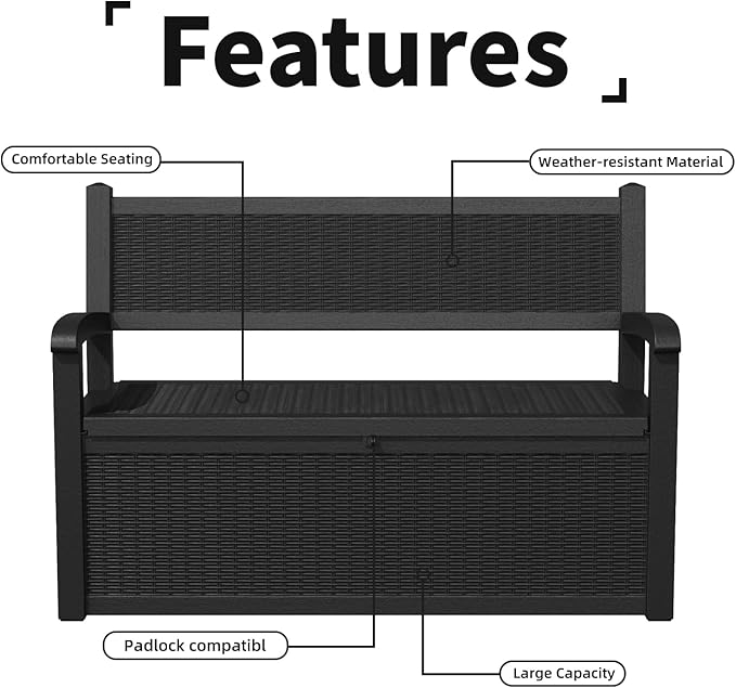 80 Gallon Storage Bench Waterproof and Lockable,Deck Box Outdoor Storage Furniture for Patio,Garden,and Porch – Perfect for Storing Garden Tools and Cushions(Black)-PurrikoPets