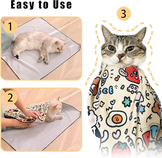 21.7" Cat Grooming Wrap,Self-Adherent Cat Wrap for Cutting Nails,Anti-Escape Pet Swaddle for Medicine,Teeth Brushing,Ear Cleaning(Within 6lbs)-PurrikoPets