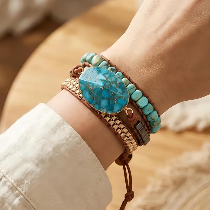 YGLINE Boho Handmade Wrap Leather Tube Crystal Stone Bracelet for Women