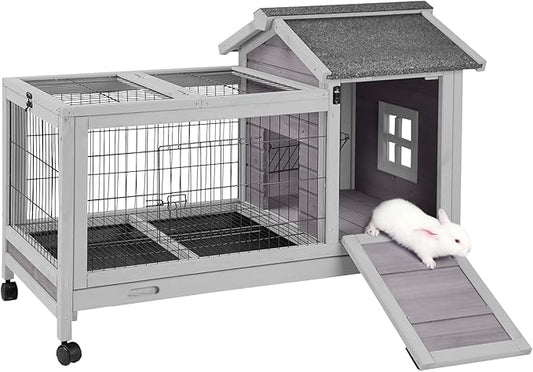 Aivituvin Rabbit Hutch Indoor Bunny Cage Outdoor Bunny House with Wire Floor Leakproof Plastic Tray-PurrikoPets