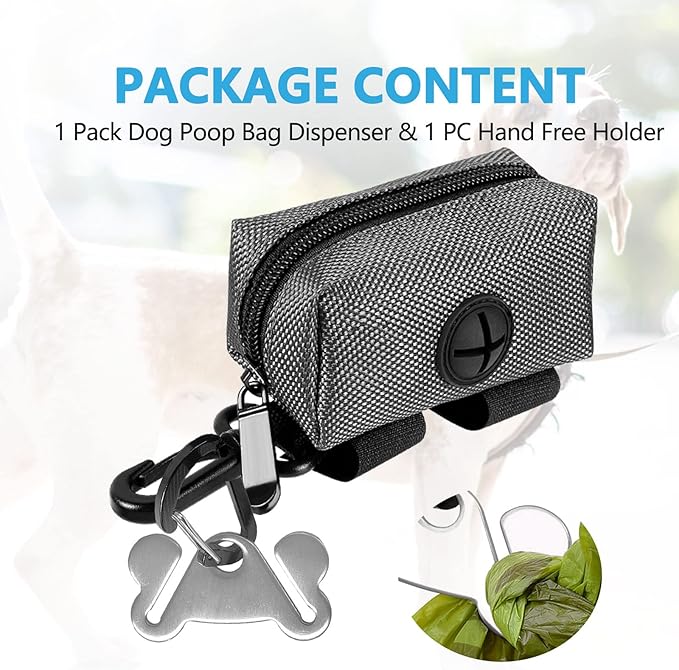 Dog Waste Bag Dispenser Pet Poop Bags Holder for Doggie Waste Bags Dispensers Soft Fabric Zipper Small Doggy Puppy Pouch for Leash Accessory Attachment with Carrier,Grey-PurrikoPets