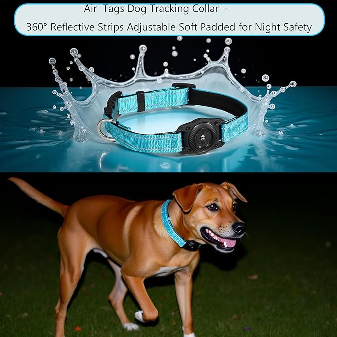 Air -Tag Dog Collar Waterproof Dog Air Tracker Chip for Apple Find My (iOS only) Reflective Strip Real Time Anti-Loss Tags Ultra-Durable GPS Pet Tracking Collar, Sky Blue M (12.4''-17.3'')-PurrikoPets
