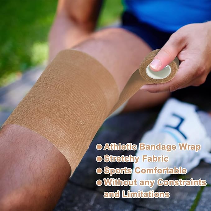24 Pack Self Adhesive Bandage Wrap, 2” x 5 Yards Cohesive Medical Tape Elastic Grip Tape Sports Tape Athletic for Ankle, Wrist Sprains, Pet First Aid (Brown, 2 Inch)-PurrikoPets