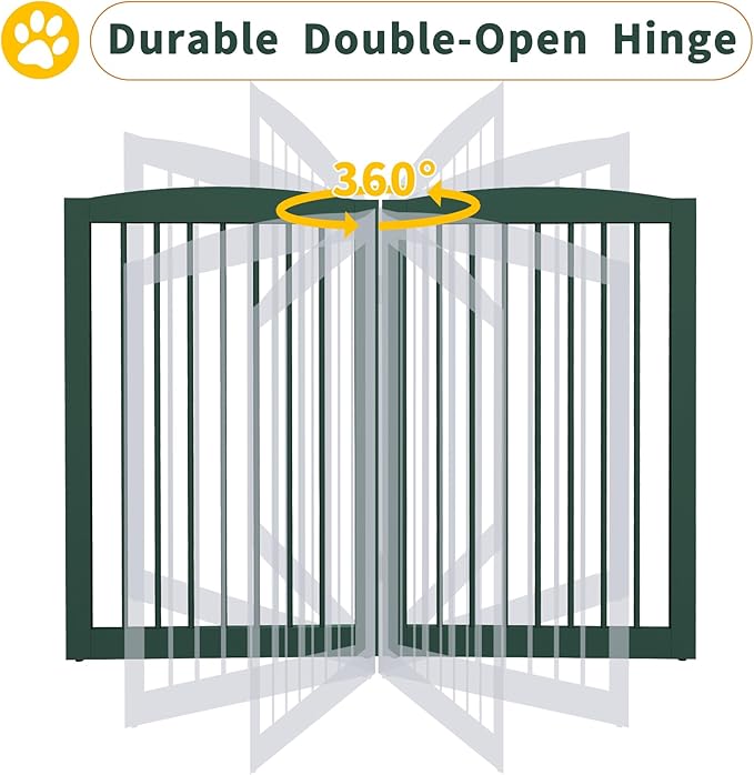 Freestanding Pet Gate for Dogs, Foldable Wooden Dog Gate for House, Extra Wide Indoor Pet Barrier for Stair, Doorway, Hall, Support Feet Included, 120 Inch Wide, 6 Panels 24",Green-PurrikoPets