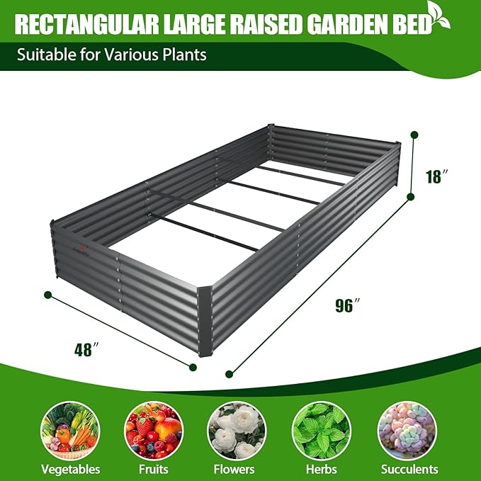 A ANLEOLIFE 8X4X1.5ft Galvanized Raised Garden Bed Kit, Rectangular Large Metal Deep Root Planters for Outdoor Plants Vegetables Flowers Herb, 359 Gallon Capacity- Quartz Grey-PurrikoPets