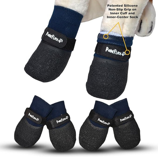 Double Dipped Thick Textured Waterproof Cotton Dog Socks | PawFlex Comfy Pawz Soft Indoor/Outdoor Pet Booties | Non-Slip Silicone Grip at Inner Wrist for No Twisting or Sliding Off| Adjustable Strap-PurrikoPets
