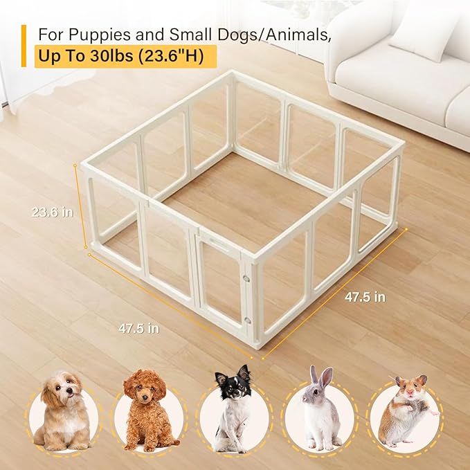 Acrylic Dog PlayPen, Clear Dog Play Pen for Puppy Cat Rabbit, Easy Assemble Pen, Preferable Small Cage, 23.6" H, 12 Pcs-PurrikoPets
