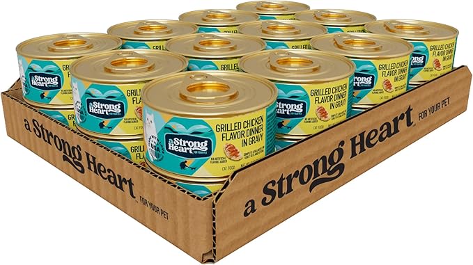 A Strong Heart Canned Wet Cat Food, Grilled Chicken Flavor in Gravy - 3 oz Cans (Pack of 24), Made in The USA with Pieces of Real Grilled Chicken-PurrikoPets