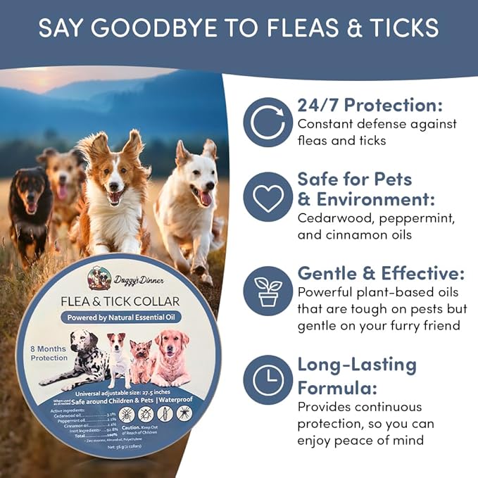 Flea and Tick Collar for Dogs, Cats – Natural Essential Oils – Long-Lasting 8 Month Protection – Waterproof, Adjustable – Safe for Puppies, Kittens, Sensitive Skin-PurrikoPets