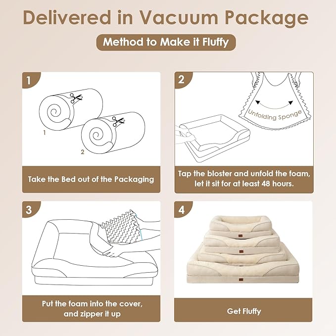 EHEYCIGA Memory Foam Dog Bed for Medium Size, Orthopedic Dog Sofa with Sides and Waterproof Liner, Washable Bolster Pet Bed Couch with Removable Cover, 30x20x6.5 Inch, Beige-PurrikoPets